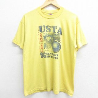 フルーツオブザルーム(FRUIT OF THE LOOM)のXL★古着 フルーツオブザルーム 半袖 ビンテージ Tシャツ メンズ 90年代 90s テニス USTA クルーネック USA製 黄色 イエロー 24may28 中古(Tシャツ/カットソー(半袖/袖なし))