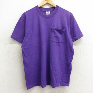 L★古着 BVD 半袖 ビンテージ Tシャツ メンズ 90年代 90s 無地 胸ポケット付き コットン クルーネック USA製 紫 パープル 24may28 中古(Tシャツ/カットソー(半袖/袖なし))