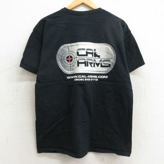 L★古着 半袖 ビンテージ Tシャツ メンズ 00年代 00s CAL ARMS コットン クルーネック 黒 ブラック 24may28 中古(Tシャツ/カットソー(半袖/袖なし))