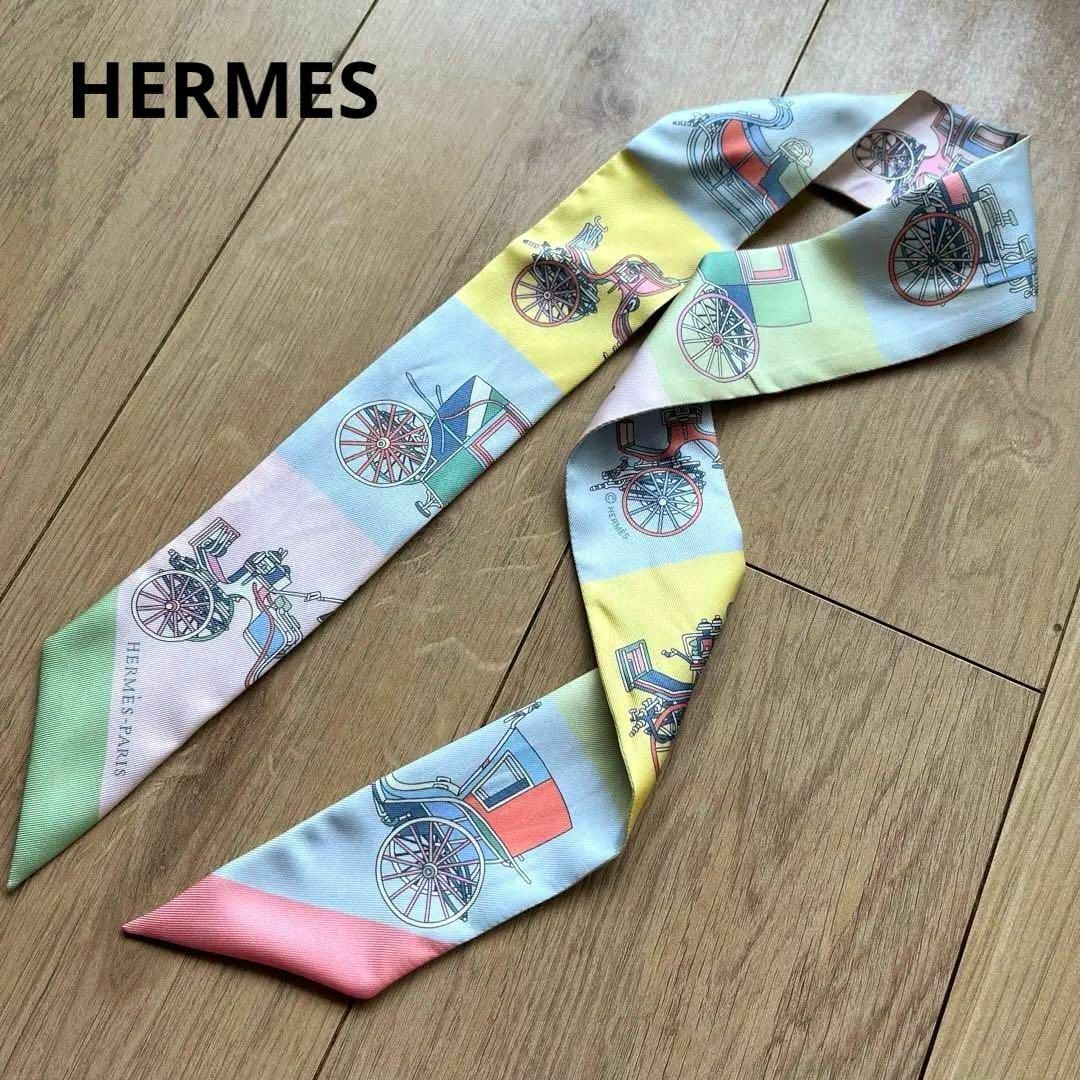 HERMES エルメス ツイリー 精巧な馬車 マルチカラー シルクスカーフ HERMES エルメス ツイリー 精巧な馬車 マルチカラー シルクスカーフ