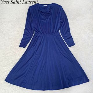 Yves Saint Laurent - イヴサンローラン 良品✨リヴゴーシュ ドレープロングドレス ワンピース 青