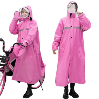 3XLピンク レイン ポンチョ コート カッパ 雨具 ロング丈 リュックに対応(その他)