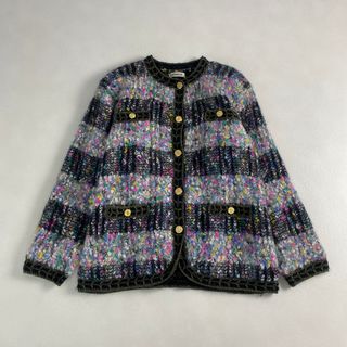 美品　ノーカラージャケット　金ボタン　ヴィンテージ　メランジ　高級感　黒(ノーカラージャケット)