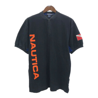 ノーティカ(NAUTICA)の90年代 NAUTICA ノーティカ ハーフジップ 半袖Ｔシャツ ブラック (メンズ L) 中古 古着 Q8150(Tシャツ/カットソー(半袖/袖なし))