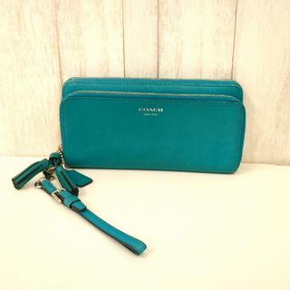 コーチ(COACH)のCOACH コーチ レザー 長財布 ターコイズブルー ラウンドファスナー(財布)