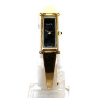 グッチ(Gucci)のグッチ 腕時計 クオーツ アナログ 2針 SS 黒文字盤 ゴールド色 1500L(腕時計)