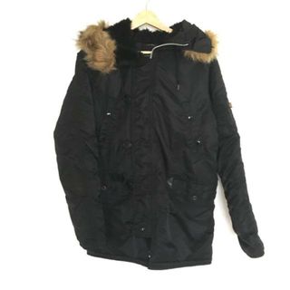 ALPHA INDUSTRIES - ALPHA INDUSTRIES(アルファ) コート サイズS メンズ - 黒 長袖/フェイクファー/中綿/ファー取り外し可/秋/冬