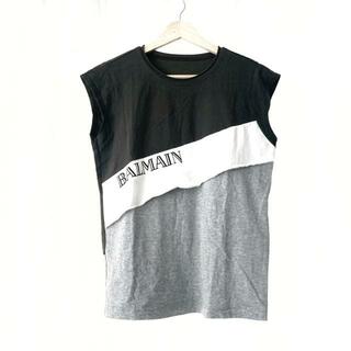 BALMAIN(バルマン) ノースリーブTシャツ サイズ9 M レディース ダークグリーン×白×グレー(Tシャツ(半袖/袖なし))