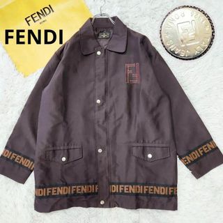 フェンディ(FENDI)の【美品・ロゴライン】フェンディ ブルゾン メンズ L相当 茶色 FF 銀ボタン(ブルゾン)