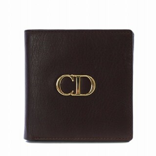 クリスチャンディオール(Christian Dior)のクリスチャンディオール 二つ折り財布 CDロゴ ゴールド金具 レザー 茶(財布)