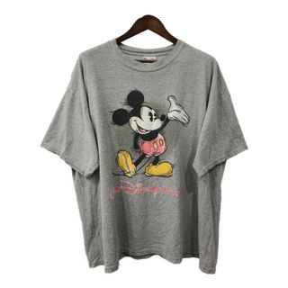 ディズニー(Disney)の90年代 Disney ディズニー ミッキーマウス 半袖Ｔシャツ 大きいサイズ キャラクター ライトグレー (メンズ 2XL相当) 中古 古着 Q8164(Tシャツ/カットソー(半袖/袖なし))