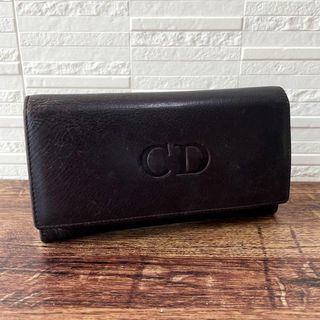 クリスチャンディオール(Christian Dior)のディオール CD ロゴ レザー 長財布 フラップ ゴールド金具 ダークブラウン(財布)