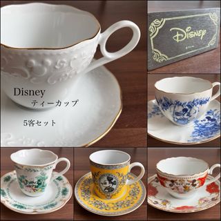 ディズニー(Disney)のDisney カップ ソーサー 5客セット レトロ(グラス/カップ)