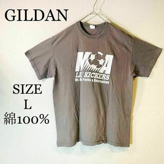 GILDAN - GILDAN ギルダン　Tシャツ 綿100% プリントロゴ　サッカー　ねず茶色