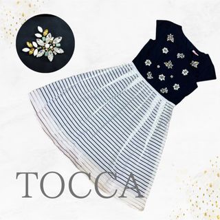 トッカ(TOCCA)の美品　TOCCA トッカ　ワンピース　フレンチスリーブ　レース　ビジュー(ひざ丈ワンピース)