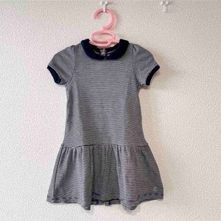 プチバトー(PETIT BATEAU)の【美品】PETITBATEAU ボーダーワンピース　半袖　24m マリン(ワンピース)