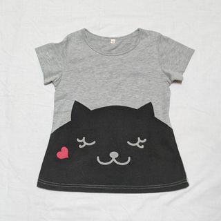 140　Tシャツ　半袖　猫　グレー(Tシャツ/カットソー)