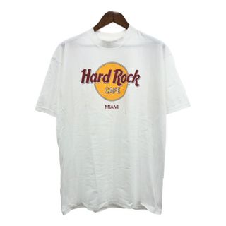 90年代 USA製 Hard Rock Cafe ハードロックカフェ マイアミ 半袖Ｔシャツ ロゴ ホワイト (メンズ LARGE) 中古 古着 Q8175(Tシャツ/カットソー(半袖/袖なし))