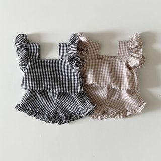 ザラキッズ(ZARA KIDS)の韓国子供服　フリル千鳥柄セットアップ(その他)