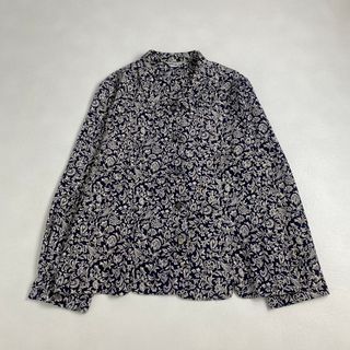 ヴィンテージ　ブラウス　総柄　花柄　ボタニカル　ペイズリー　90s　00s　黒(シャツ/ブラウス(長袖/七分))