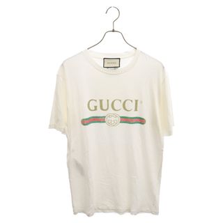 Gucci - GUCCI グッチ ダメージ加工フラワーアップリケエンブロイダリーオールドロゴTシャツ 半袖Tシャツ 457095 X5L89 ホワイト