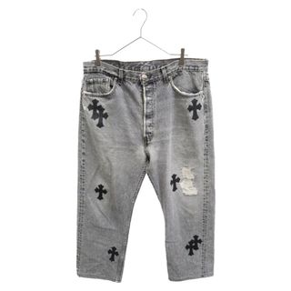 クロムハーツ(Chrome Hearts)のCHROME HEARTS クロムハーツ × LEVI'S VNTG JEAN 501 リーバイス クロスパッチ付き ダメージ加工ストレートデニムパンツ グレー 裾上げ有(その他)