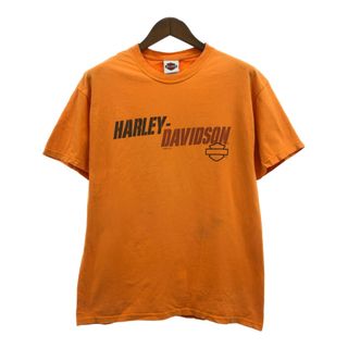 ハーレーダビッドソン(Harley Davidson)の00年代 USA製 HARLEY DAVIDSON ハーレーダビッドソン 半袖Ｔシャツ バイク ロゴ オレンジ (メンズ L) 中古 古着 Q8184(Tシャツ/カットソー(半袖/袖なし))