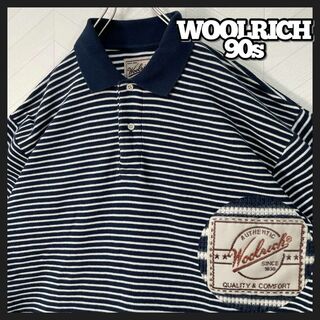ウールリッチ(WOOLRICH)の希少 90s ウールリッチ ポロシャツ 半袖 ボーダー ヴィンテージ ネイビー(ポロシャツ)