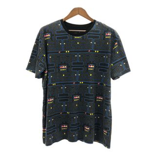 PAC-MAN パックマン 半袖Ｔシャツ ゲーム 総柄 ブラック (メンズ XL) 中古 古着 Q8191(Tシャツ/カットソー(半袖/袖なし))