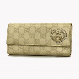 グッチ(Gucci)の【4id4766-r】グッチ 長財布/グッチシマ/245728/レザー/アイボリー/シャンパンゴールド金具 【中古】 レディース(財布)