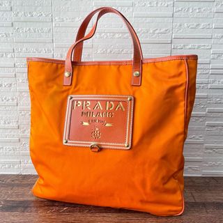 PRADA - プラダ ナイロン×レザー トート ハンド バッグ ゴールド金具 オレンジ