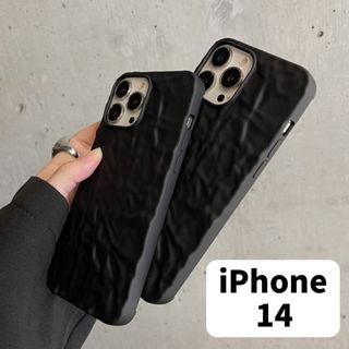 【セール中】iPhone14　スマホケース　黒　割れ防止　韓国　レザー調　大人(iPhoneケース)