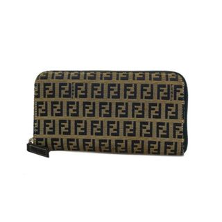 FENDI - 【4ie5461】フェンディ 長財布/ズッキーノ/ナイロンキャンバス/ネイビー/シルバー金具 【中古】 レディース