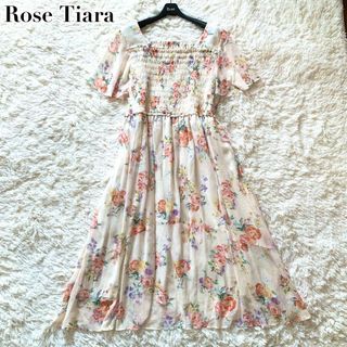 ローズティアラ(Rose Tiara)の未使用級✨ローズティアラ ロングワンピース 花柄 シフォン 大きいサイズ 46(ロングワンピース/マキシワンピース)