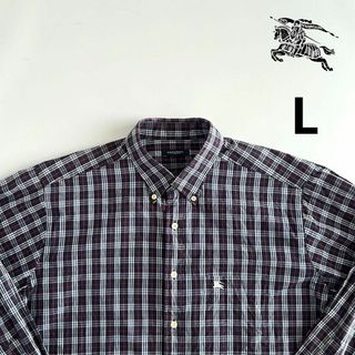 バーバリー(BURBERRY)のBurberry バーバリー 長袖シャツ チェックシャツ L ネイビー(シャツ)