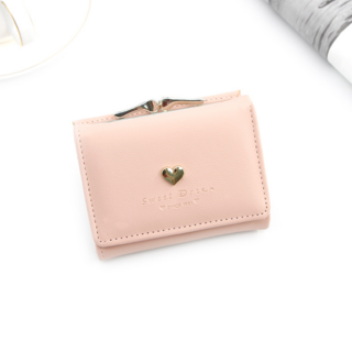 三つ折り ミニ財布 ライトピンク 新品 レディース がま口 レザー コンパクト