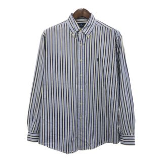 RALPH LAUREN ラルフローレン ボタンダウン ストライプ 長袖シャツ ブルー (メンズ L) 中古 古着 Q8234(シャツ)