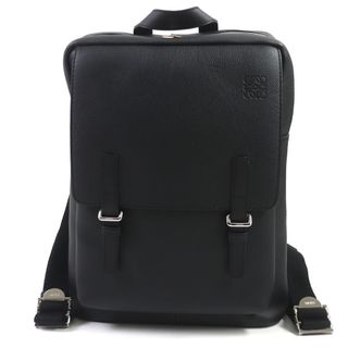 LOEWE - 極美品▼LOEWE ロエベ B553J18X03 ミリタリー レザー アナグラムロゴ刻印入り バックパック リュック・デイパック ブラック 保存袋付き スペイン製 メンズ