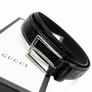 Gucci - グッチ GUCCI ベルト レザー ブラック シルバー メンズ 474313 送料無料【中古】 t19254a