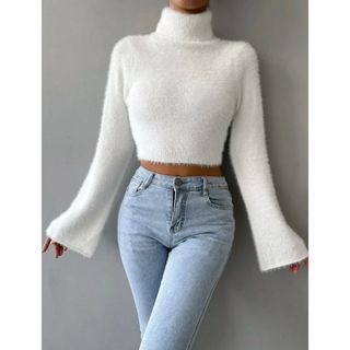 ザラ(ZARA)の【美品】SHEIN♡ショート丈ニットトップス 白(ニット/セーター)