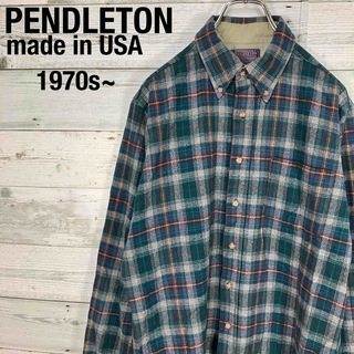 ペンドルトン(PENDLETON)のペンドルトン 70s ヴィンテージ USA製 グリーン チェック ウールシャツ(シャツ)