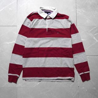 トミーヒルフィガー(TOMMY HILFIGER)のトミーヒルフィガー　ラガーシャツ　Lサイズ　古着　メンズ　長袖　Tシャツ(Tシャツ/カットソー(七分/長袖))