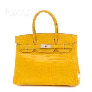 エルメス(Hermes)のエルメス バーキン30 クロコダイルポロサス イエロー/オレンジ シルバー金具(ハンドバッグ)