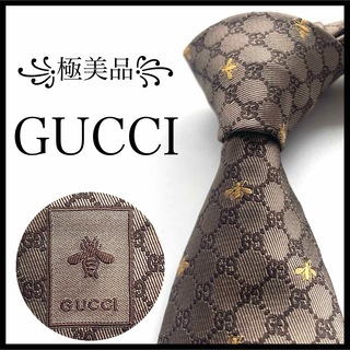 グッチ(Gucci)の꧁極美品꧂ 現行タグ グッチ ネクタイ ナロータイ GG柄 蜂 ビー ブラウン(ネクタイ)