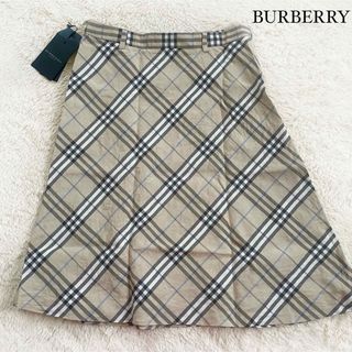 バーバリー(BURBERRY)の美品　バーバリーロンドン　ノバチェック　リネンスカート　膝丈　麻(ひざ丈スカート)