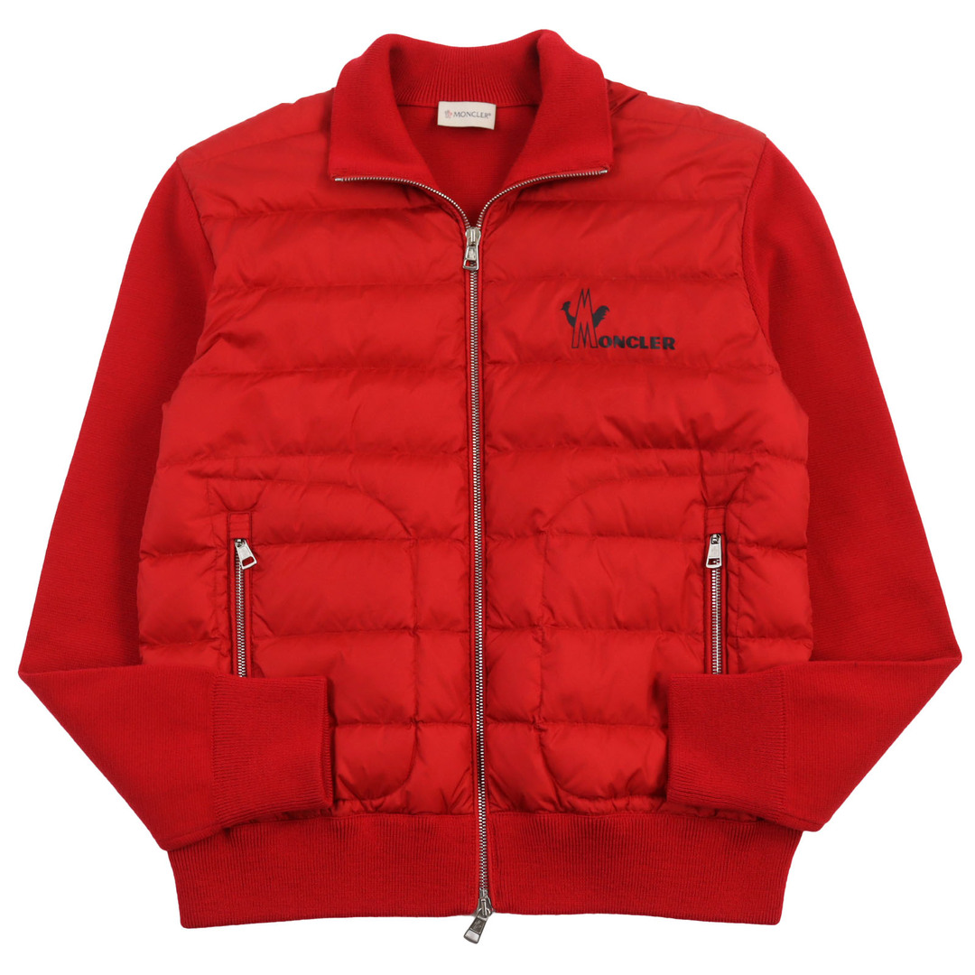 MONCLER - 極美品●MONCLER モンクレール 2019年製 MAGLIONE TRICOT CARDIGAN ニット切り替え ロゴプリント ダウンジャケット レッド M 正規品 メンズ