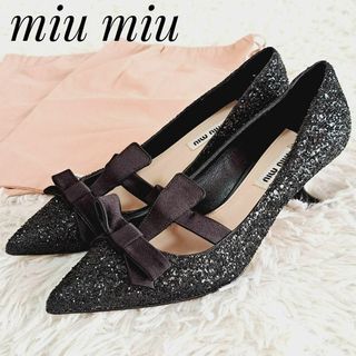 miumiu - miu miu 美品✨グリッターラメ リボンパンプス 結婚式 黒 35