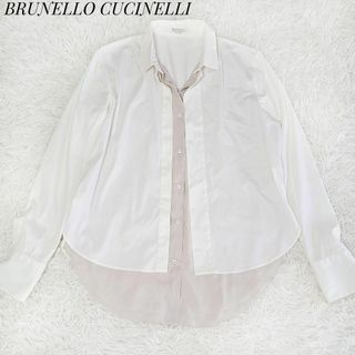 ブルネロクチネリ(BRUNELLO CUCINELLI)のブルネロクチネリ 美品✨モニーレ ビジューブラウス バイカラー ビジネス 白 S(シャツ/ブラウス(長袖/七分))