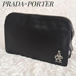 プラダ(PRADA)のPRADA×PORTER 良品✨メンズクラッチバッグ ビジネス レザー 黒(セカンドバッグ/クラッチバッグ)