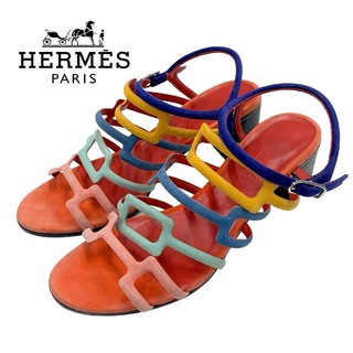 エルメス(Hermes)のエルメス HERMES サンダル 靴 シューズ スエード マルチカラー スクエア(サンダル)